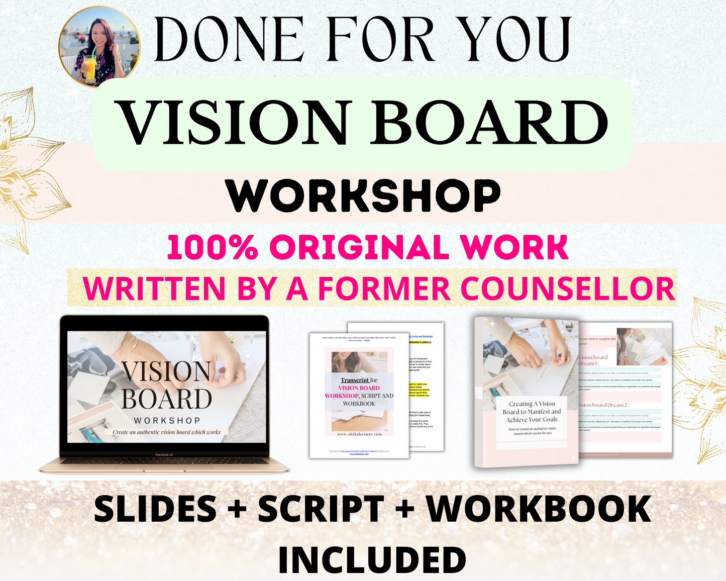 Done-for-you Vision Board workshop, script and workbook (written by a former counsellor)