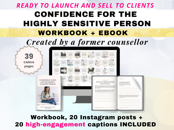 Done-for-you 'Confidence for the Highly Sensitive Person' Workbook (20 marketing Instagram captions included)