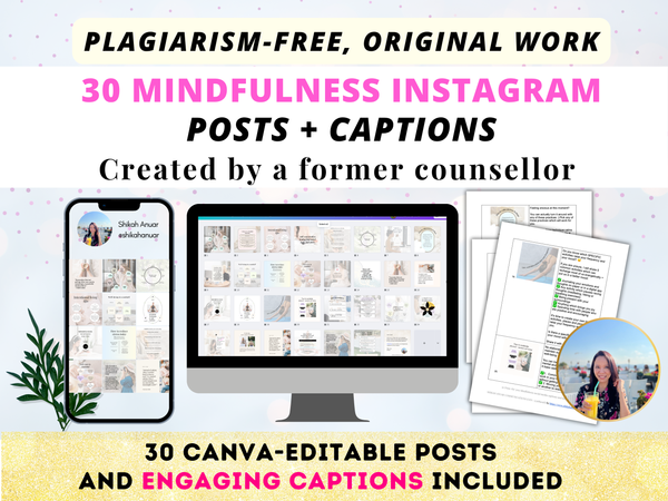 30 Mindfulness done-for-you Instagram posts and captions (authority-building)