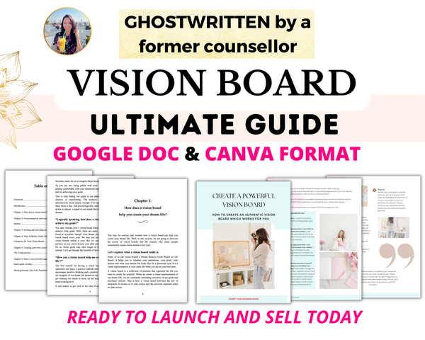 Done-for-you 'Create a Powerful Vision Board' Guided Workbook (in Google Doc and Canva formats)