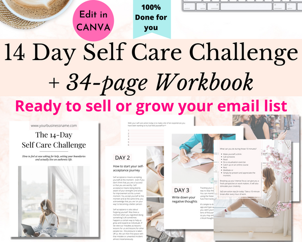 14-Day Self Care Challenge + Workbook (ready to sell or use as powerful lead magnet)