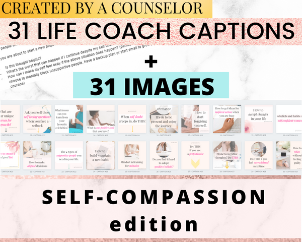 31 Self-Compassion Captions + 31 Images